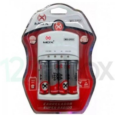 Carregador Mox Bi-Volt MO-CP51 Com 4 AA pilhas recarregável